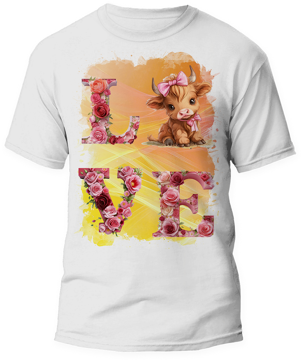 🎉"LOVE" Highland Cow Graphic T-Shirt - For You and Your Family 🎉