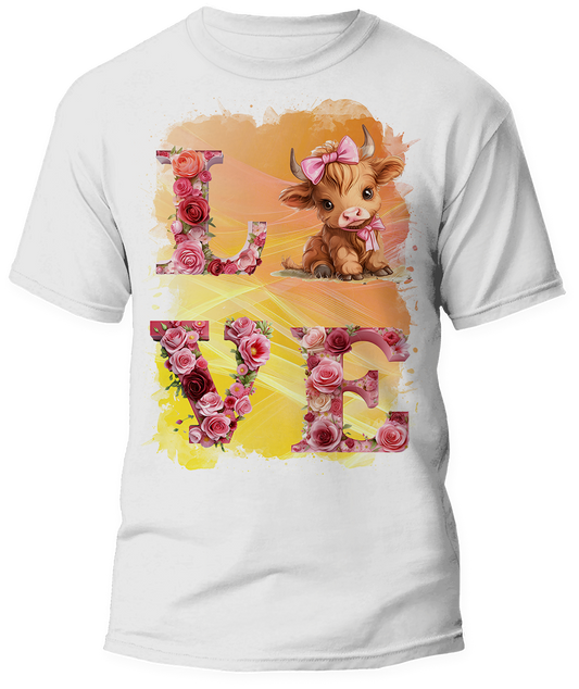 🎉"LOVE" Highland Cow Graphic T-Shirt - For You and Your Family 🎉