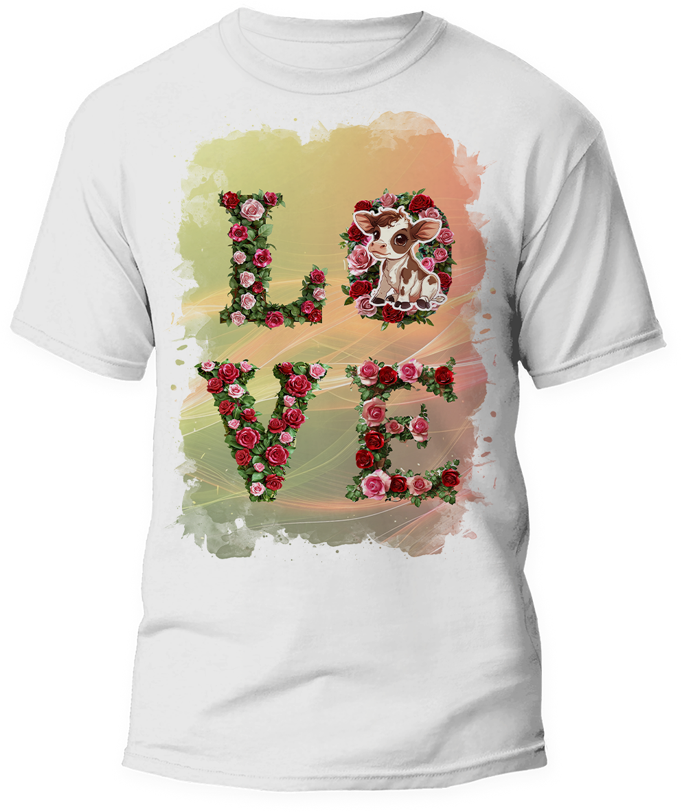 🎉"LOVE" Chibi Style Cow Graphic T-Shirt - For You and Your Family 🎉