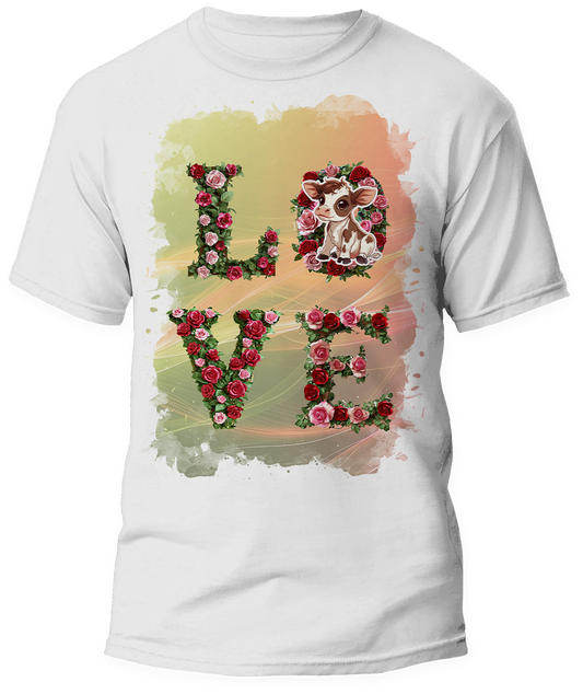 🎉"LOVE" Chibi Style Cow Graphic T-Shirt - For You and Your Family 🎉