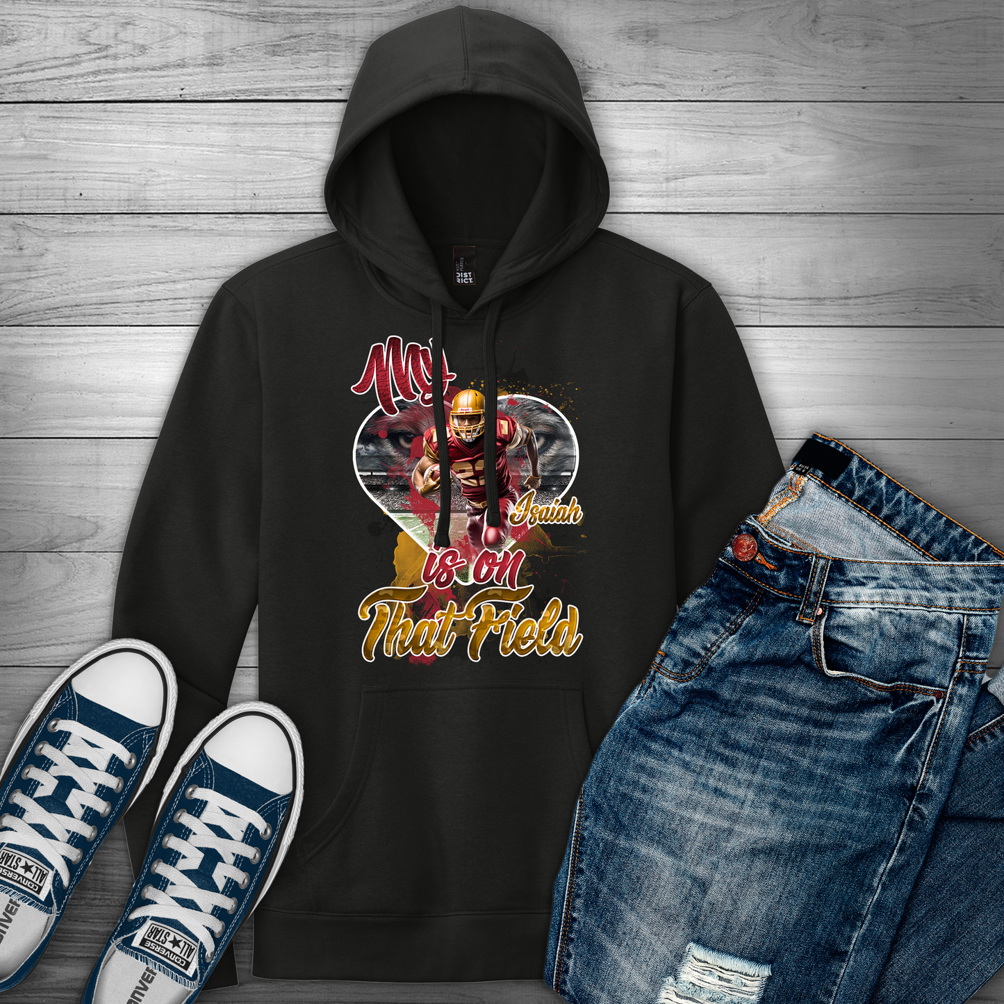 🎉Black Personalized "My Heart Is On That Field" Graphic Football Hoodie🎉