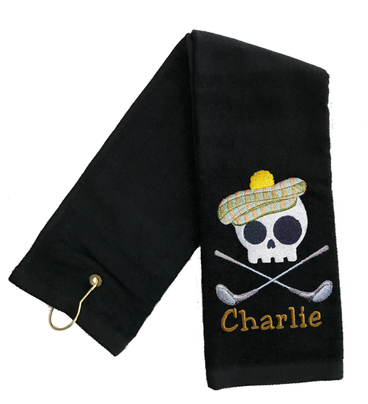 Black Skull Personalized Embroidered Golf Towel