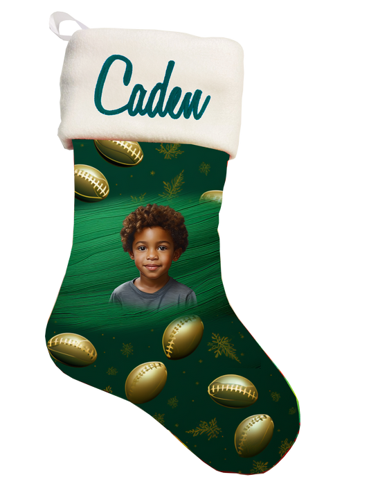 🎉Green Handmade Personalized Football Theme Christmas Stocking - Score Big🎉