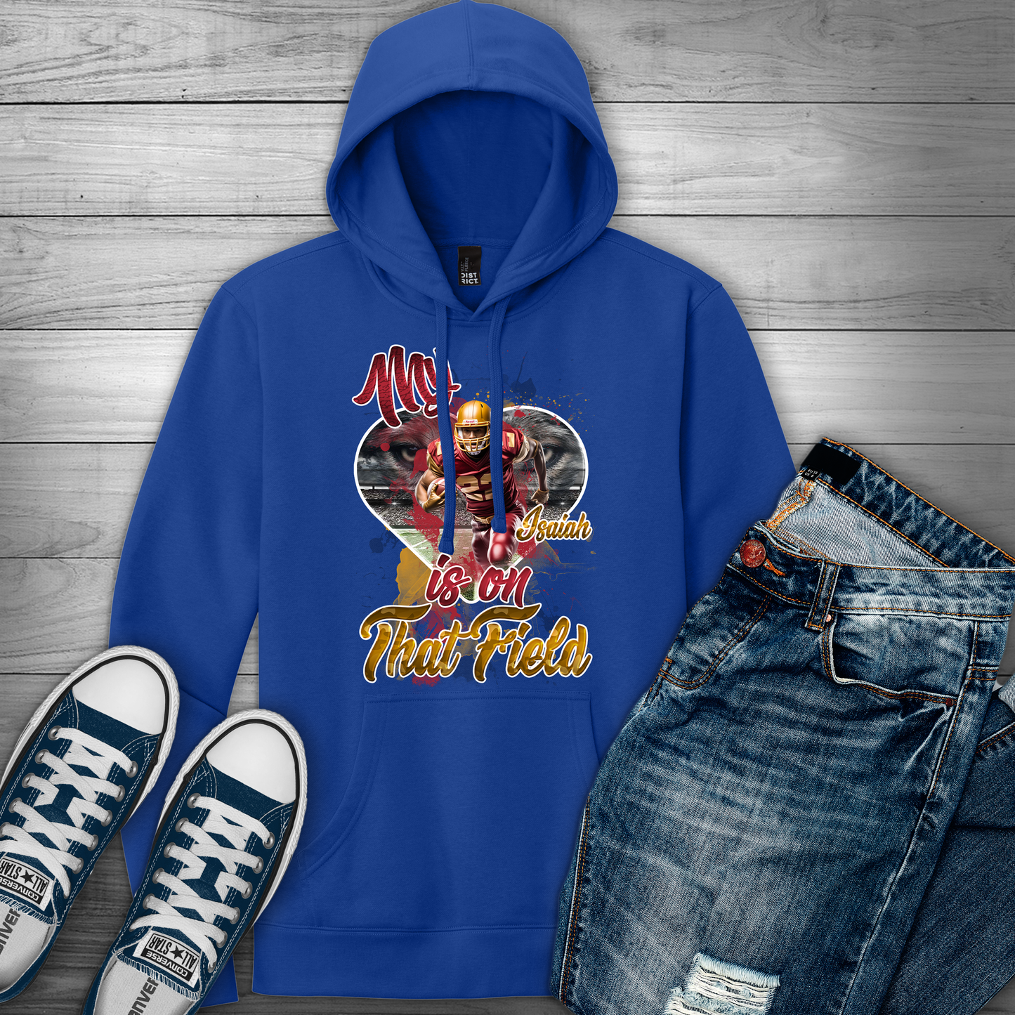 🎉Royal Personalized "My Heart Is On That Field" Graphic Football Hoodie🎉