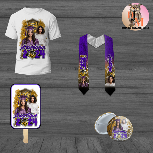 🔥Custom Class Of 2024 Graduation T-Shirt, Stole, Hand Fan and Button Collection 3🔥Each Item Priced Separately