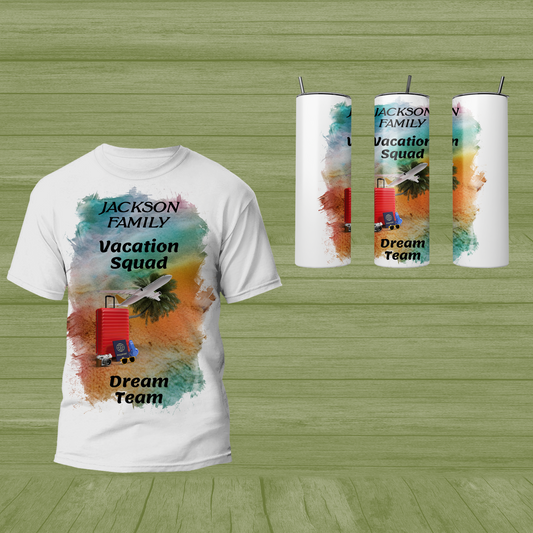 Personalized ""Vacation Squad" T-Shirt and Tumbler Set | Adult and Youth Sizes