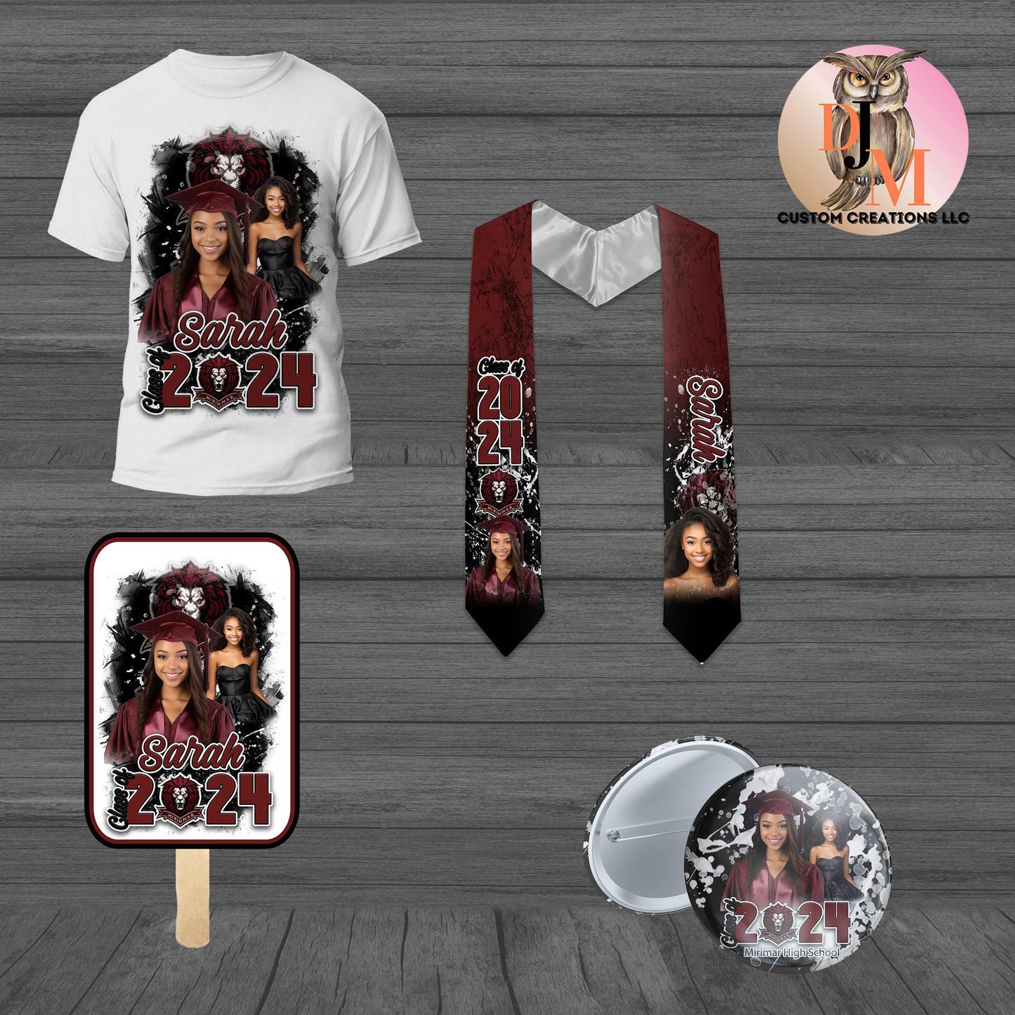 🔥Custom Class Of 2024 Graduation T-Shirt, Stole, Hand Fan and Button Collection 4🔥Each Item Priced Separately