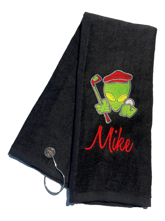 Alien Out-of-This-World Personalized Black Golf Towel 🌌⛳