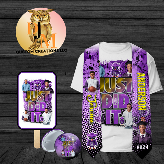 🔥Custom Class Of 2024 "Just Did It" Watercolor Collection Graduation T-Shirt, Stole, Hand Fan and Button 🔥Each Item Priced Separately