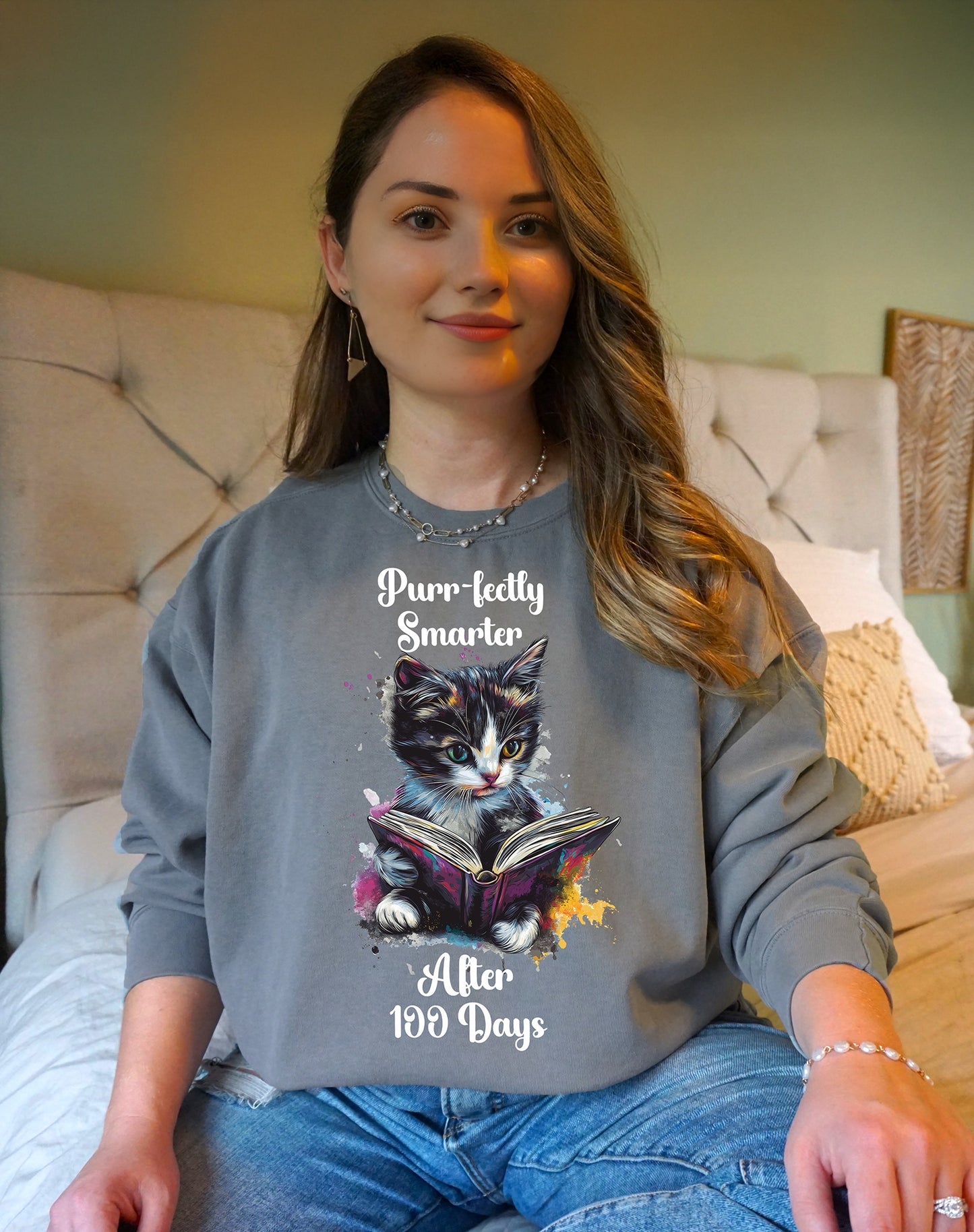 Purr-fectly Smarter After 100 Days Comfort Colors Sweatshirt