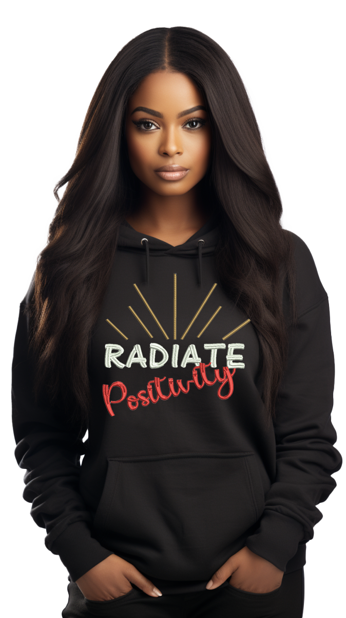 🎉"Black "Radiate Positivity" Embroidered Hoodie🎉