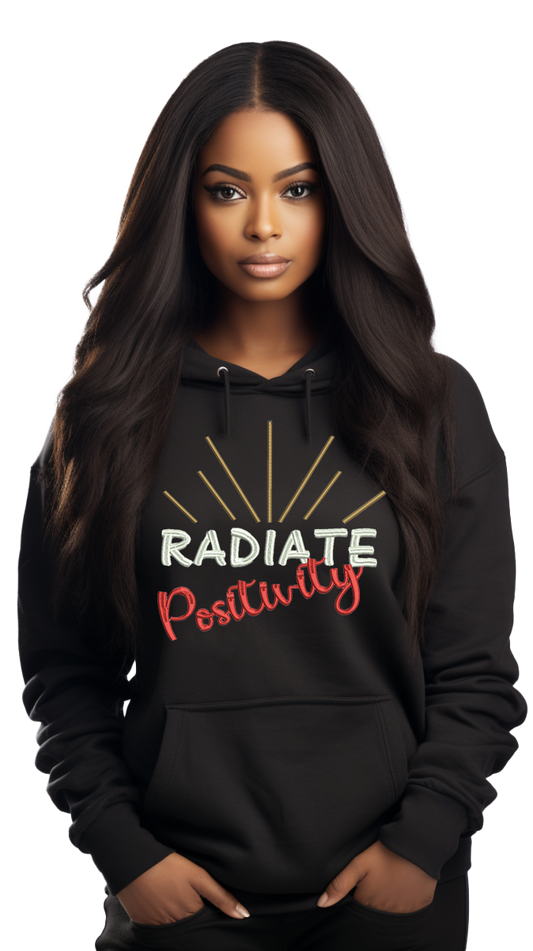 🎉"Black "Radiate Positivity" Embroidered Hoodie🎉