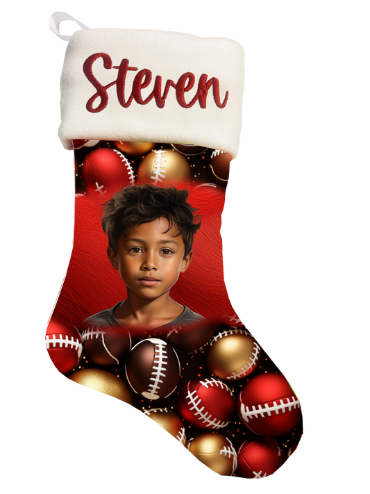 🎉Red Handmade Personalized Football Theme Christmas Stocking - Score Big🎉