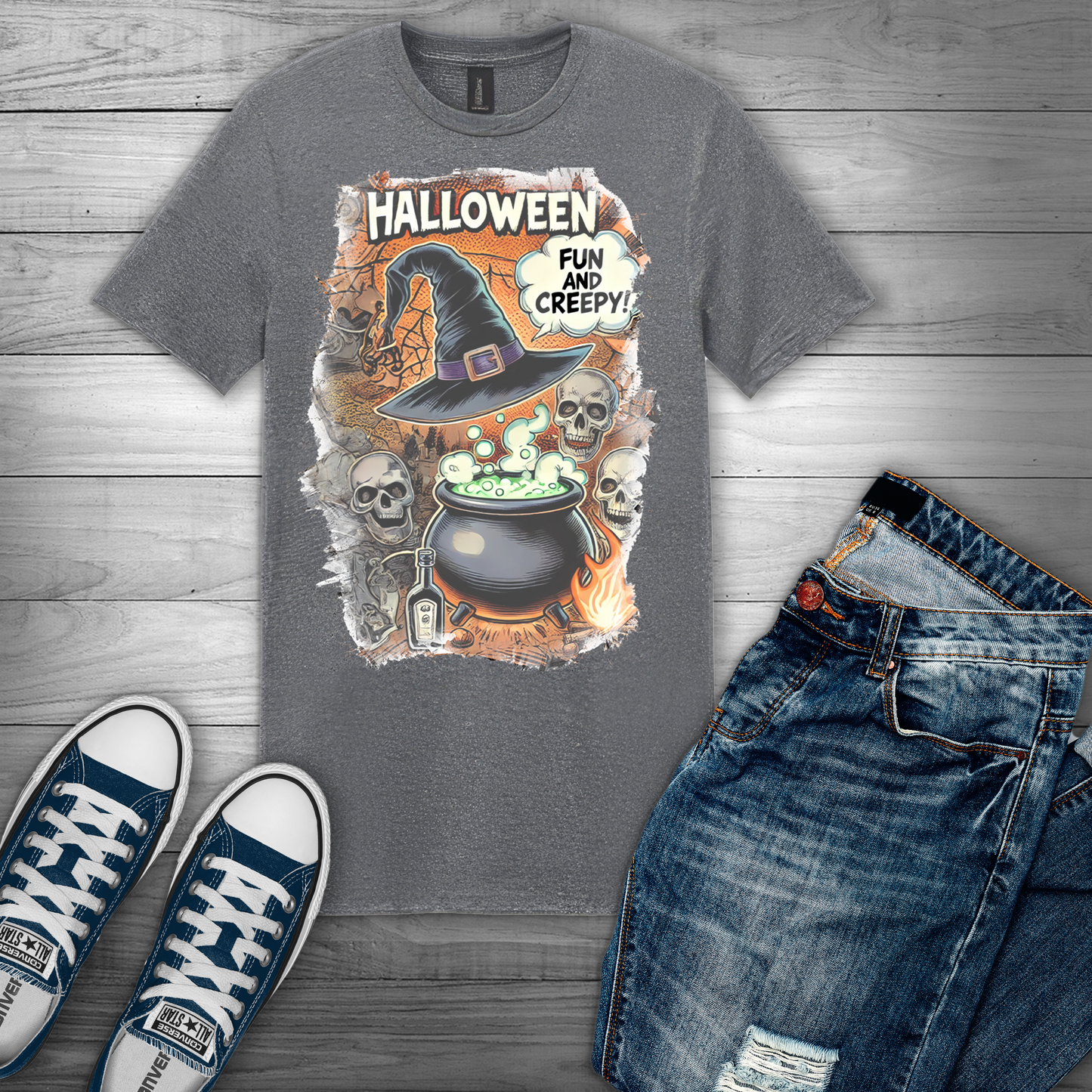 Heather Royal Halloween "Fun And Creepy" Graphic T-Shirt 🎉