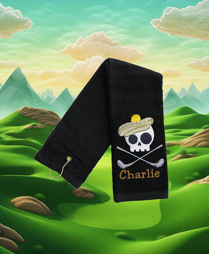 Black Skull Personalized Embroidered Golf Towel