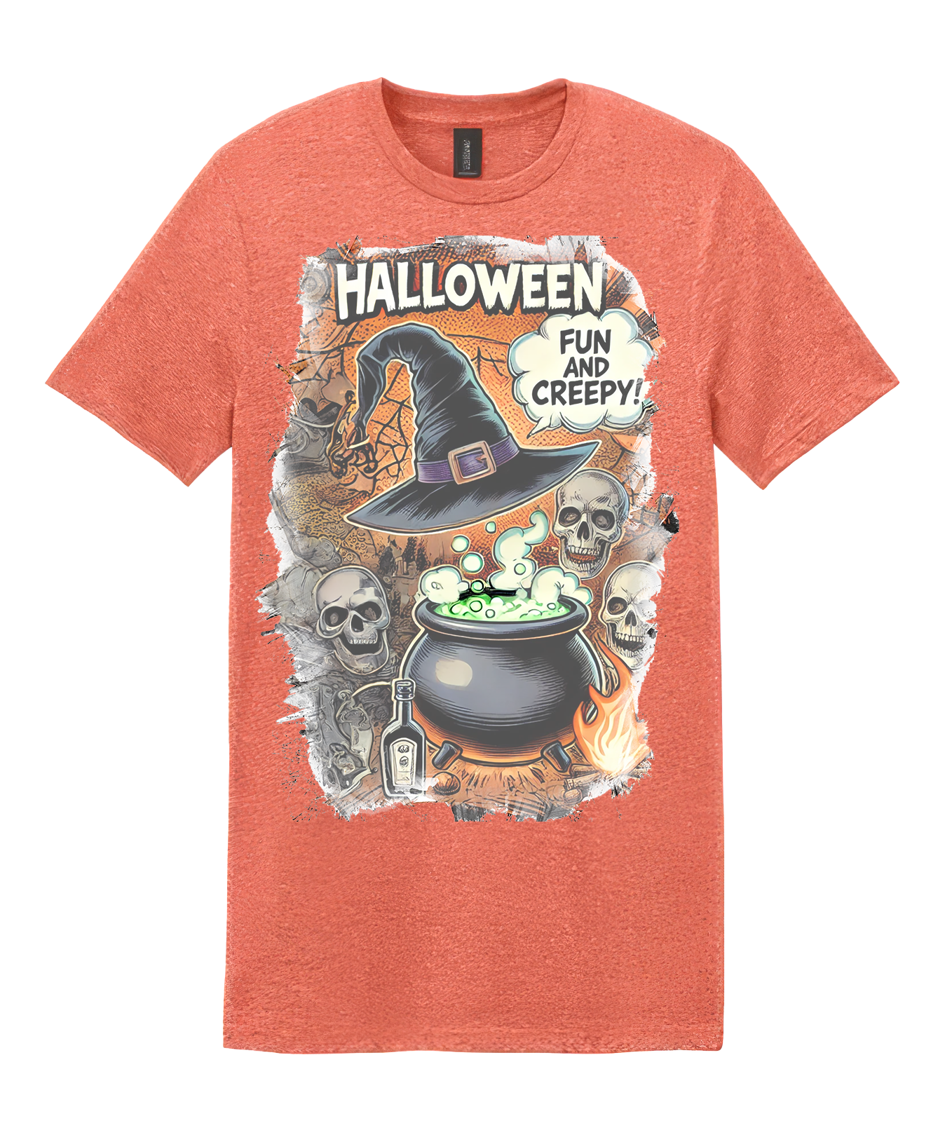 Heather Orange Halloween "Fun And Creepy" Graphic T-Shirt 🎉