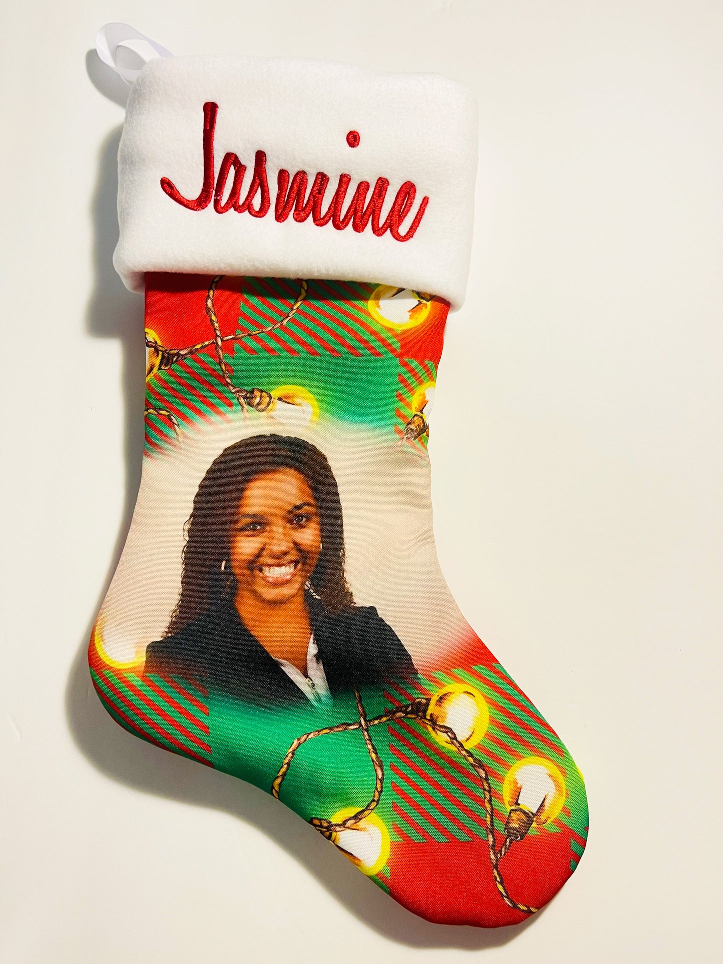 Christmas Lights Personalized Custom Photo Christmas Stocking