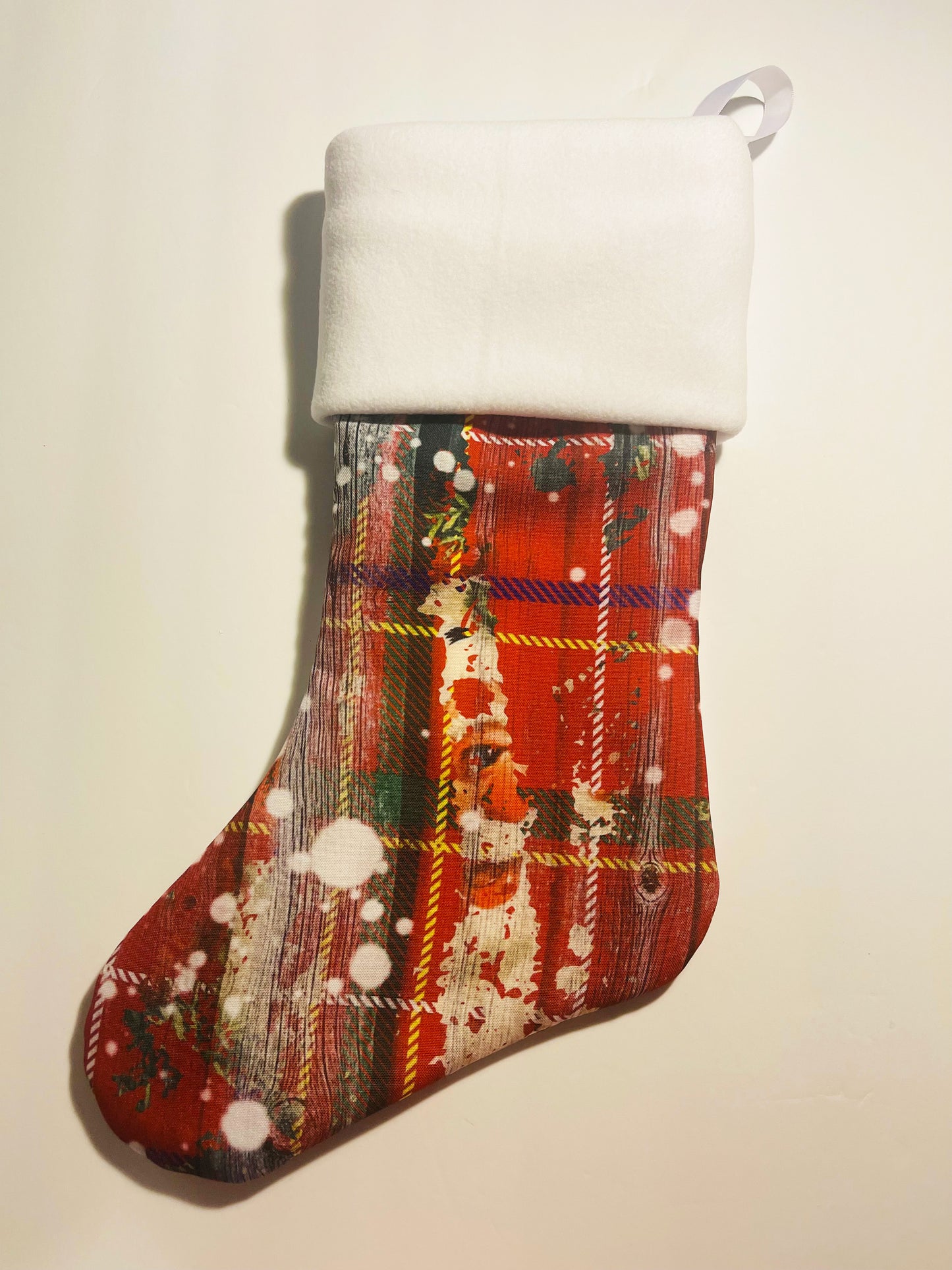 Red Distressed Personalized Custom Photo Christmas Stocking