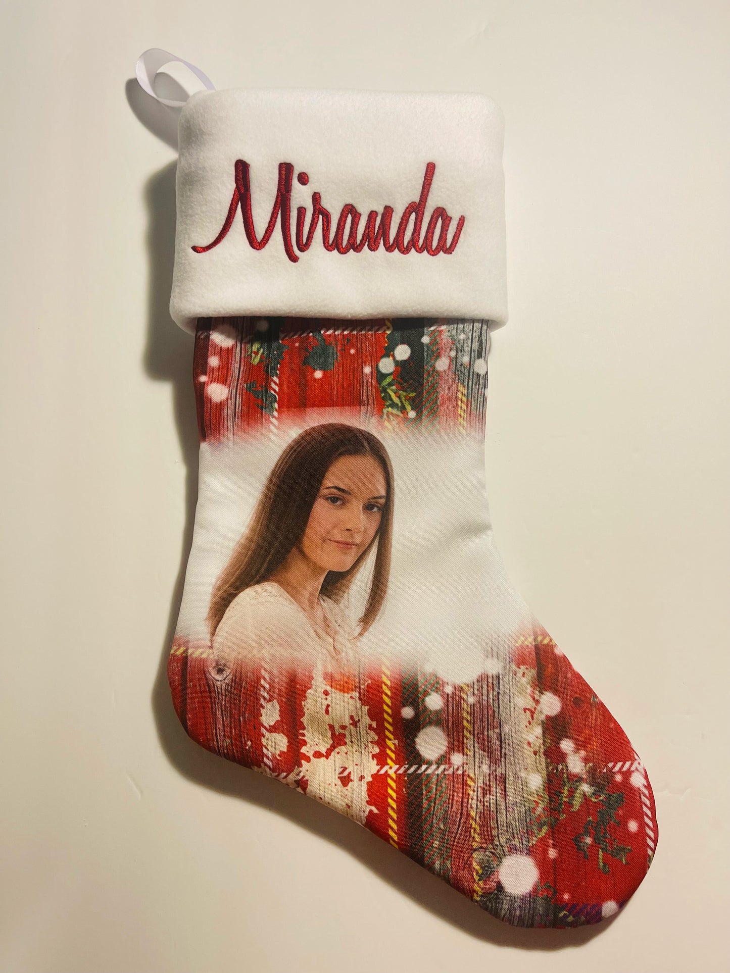 Red Distressed Personalized Custom Photo Christmas Stocking