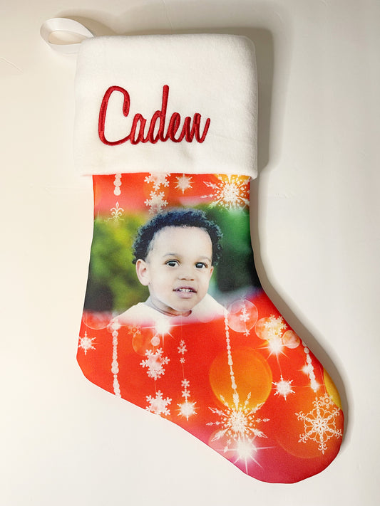 Red Christmas Children's Personalized Custom Photo Christmas Stocking